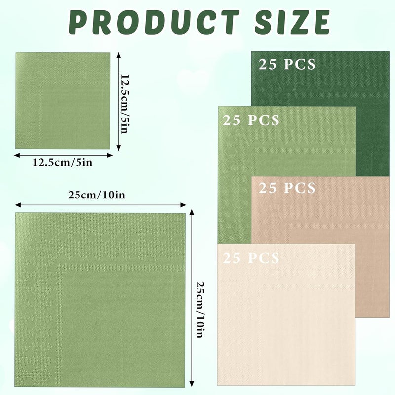 Layhit 100 Pcs Cocktail Napkins Disposable Beverage Napkins Square Paper Dessert Tissue for Valentine's Day Wedding Birthday Party Supplies(Olive Green Khaki,5 x 5 Inch) - Image 2